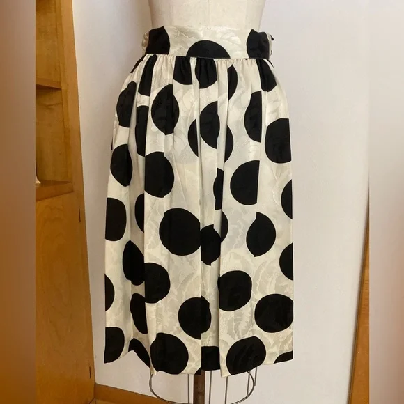 Flora Kung Large Polka Dot Black and White 2pc Peplum Floral Midi Ensemble Retro - Picture 10 of 16